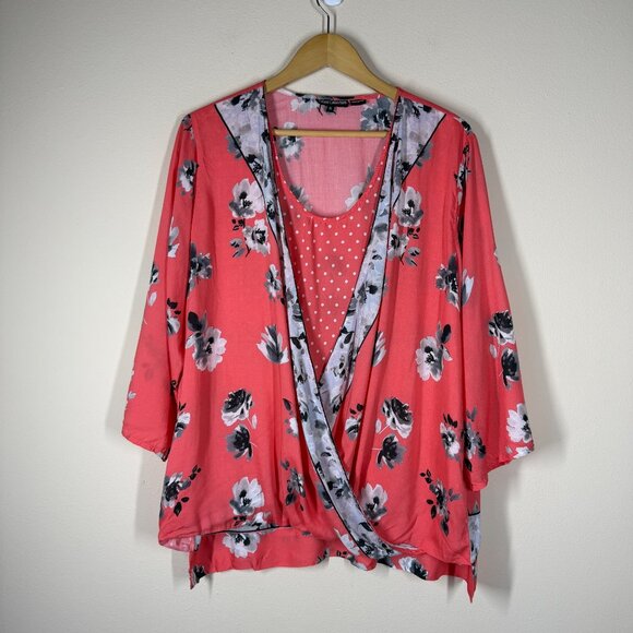 Tolani Collection Floral Twist Front Woven Top Coral Womens Size XL Boho Femme - Picture 2 of 8